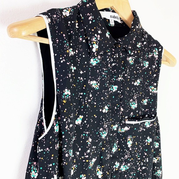 Isabel Lu Womens Black Floral Romper Jumper Size Medium Sleeveless Button Front - Picture 6 of 10